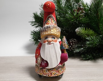 Wooden Santa Claus Figurine Hand Carved Santa Figure Santa Doll Wood Carving 7 inch (18 cm)