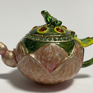 Teapot trinket box, kettle jewlery box, enamel metal box with Swarovski crystals 2.4 inch (6 cm)