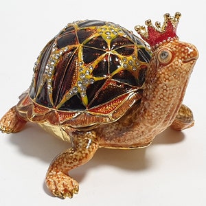 亀の小物入れ、動物の宝石箱、亀のフィギュア、スワロフスキー 