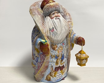 Wooden Santa Claus figurine, hand carved Santa figure, wood carving sculpture, Ukrainian Christmas gift 12.4 inch (31 cm)