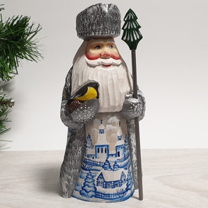 Hand Carved Wooden Santa Claus Figurine, Hand Painted Santa Figure, Santa Doll Father Frost 6 inch (15 cm)