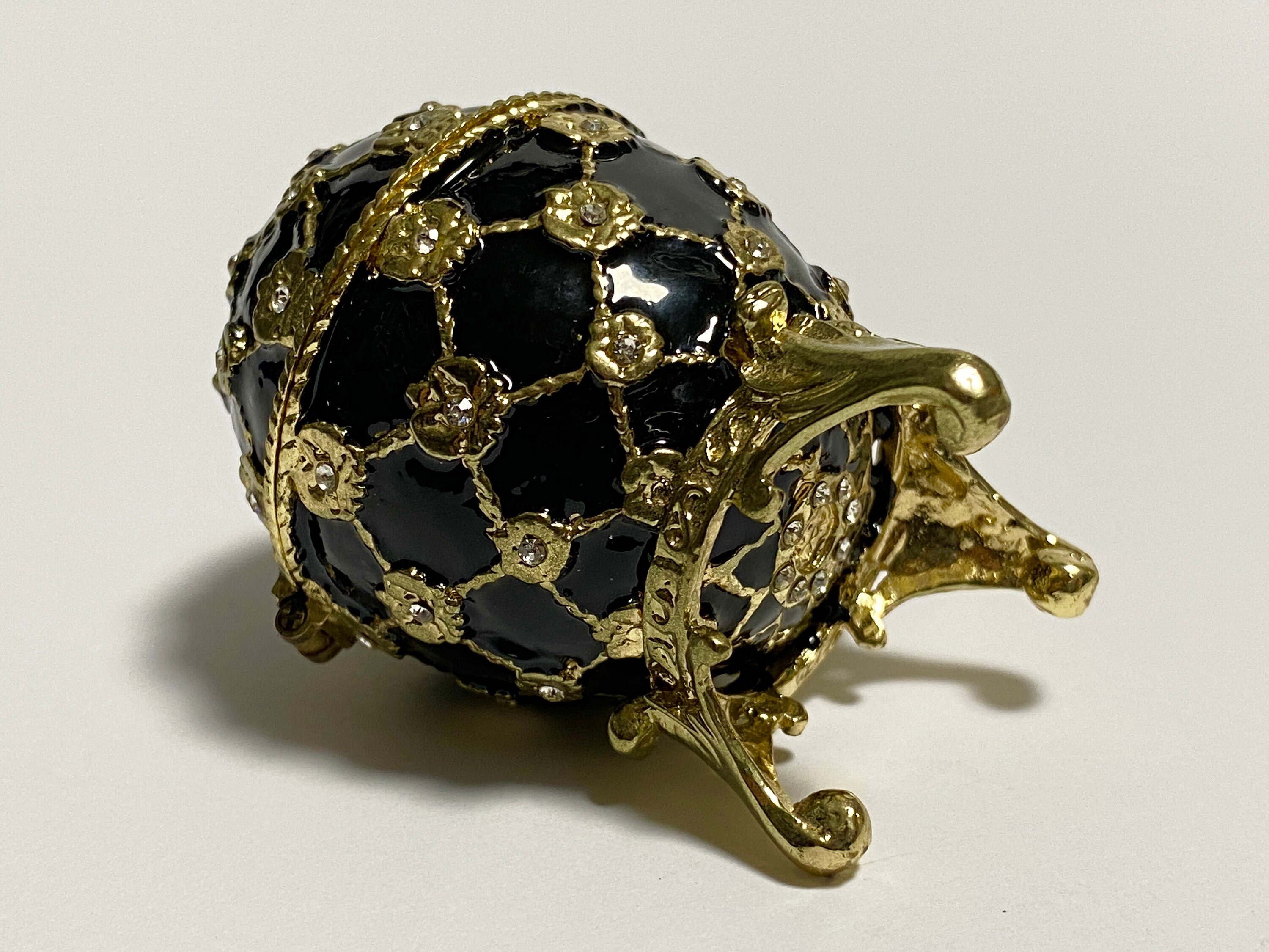 Vintage Fabergé Ei Schmuckkästchen 'Eule' – Emaille, Zinklegierung, 3,8x3,5x4,5 Cm, Glitzernd