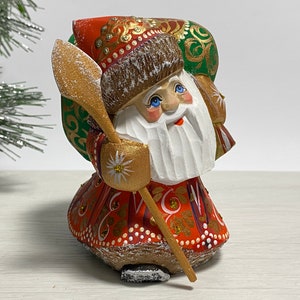 Wooden Santa Claus figurine, hand carved Santa figure, Ukrainian Christmas gift 4.4 inch (11 cm)