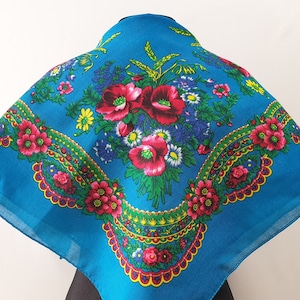 Bufanda ucraniana, chal babushka, pañuelo eslavo en la cabeza, tela floral popular