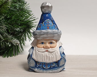 Hand Carved Wooden Santa Claus Figurine Father Christmas Wood Carving 5.2 inch (13 cm)