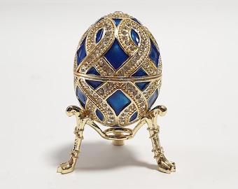 Faberge Egg Jewlery Box, Enameled Metal Trinket Box, Keepsake Box with Swarovski Crystals 2.8 inch (7 cm)