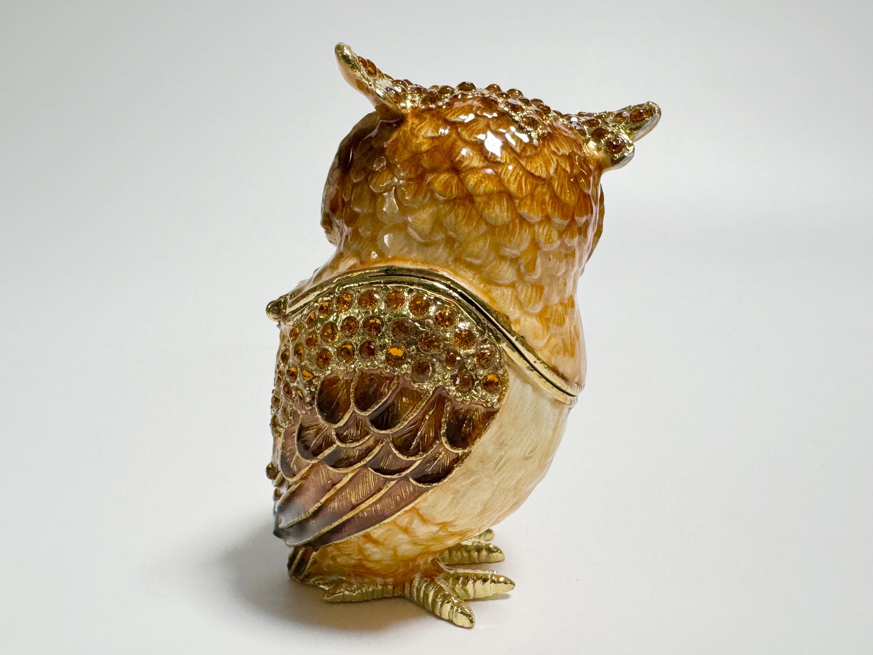 フクロウの小物入れ、鳥のジュエリーボックス、スワロフスキー