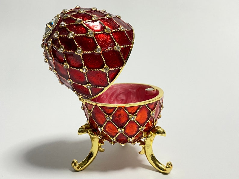 Faberge Egg Jewelry Box, Enameled Metal Trinket Box, Keepsake Box with Swarovski Crystals 4 inch 10 cm image 7