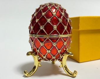 Faberge Egg Jewelry Box, Enameled Metal Trinket Box, Keepsake Box with Swarovski Crystals 4 inch (10 cm)