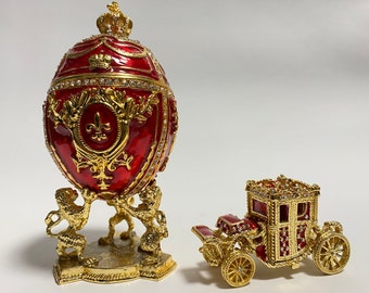 Faberge Egg Jewelry Box with Carriage Trinket Box 8 inch (20 cm)