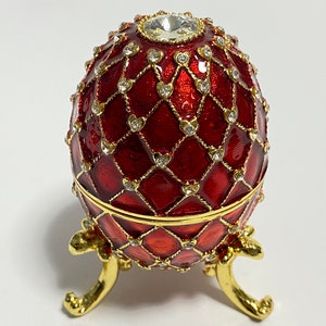 Faberge Egg Jewelry Box, Enameled Metal Trinket Box, Keepsake Box with Swarovski Crystals 4 inch 10 cm image 3
