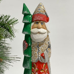 Hand carved Santa Claus figurine, wooden Santa figure, wood carving Ukrainian Christmas decor 7.6 inch (19 cm)