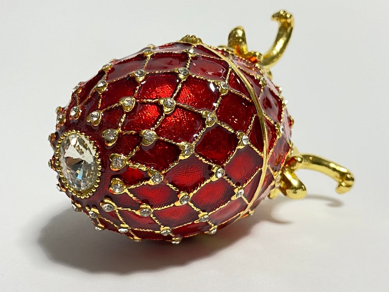 Faberge Egg Jewelry Box, Enameled Metal Trinket Box, Keepsake Box with Swarovski Crystals 4 inch 10 cm image 5