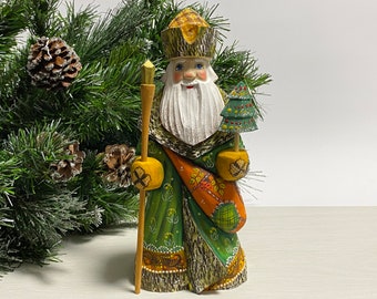 Wooden Santa Claus figurine, hand carved Santa figure, wood carving Father Frost, Ukrainian Christmas gift 9.2 inches (23 cm)