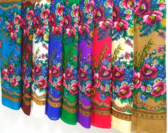 Babushka scarf, Ukrainian shawl, slavic headscarf, folk floral fabric