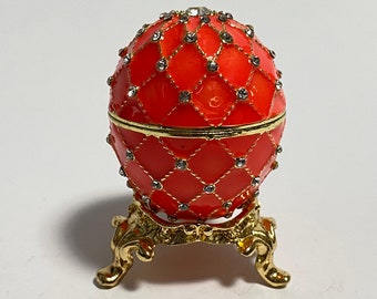 Faberge Egg Jewlery Box, Enameled Metal Trinket Box, Keepsake Box with Swarovski Crystals 2.4 inch (6 cm)
