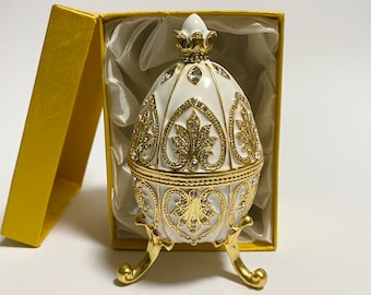 Faberge egg decorative jewlery box, enameled metal trinket box, keepsake box with Swarovski crystals 4.6 inch (11.5 cm)