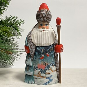 Hand carved Santa Claus figurine, wooden Santa figure, wood carving Ukrainian Christmas decor 7.6 inch (19 cm)