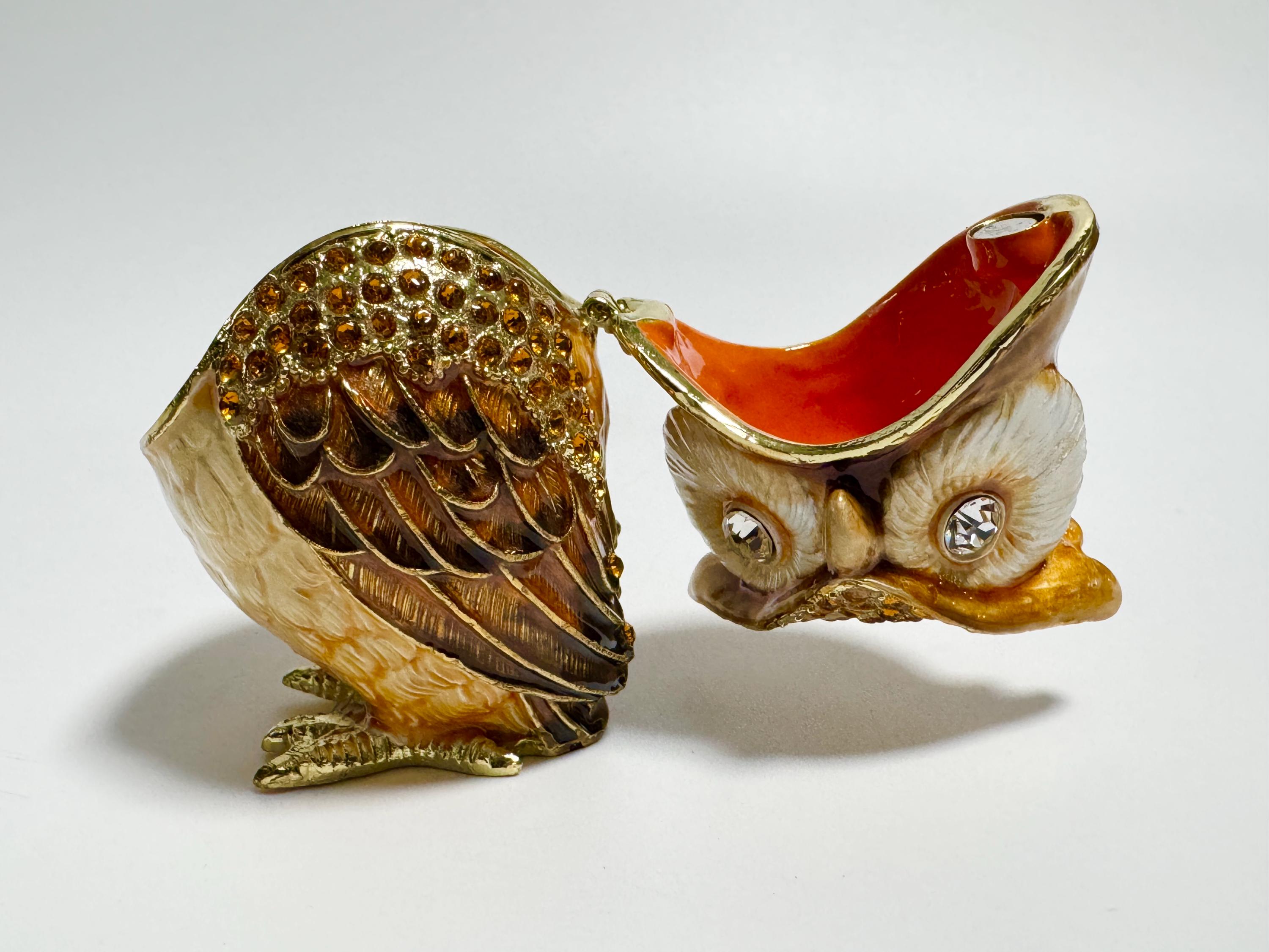 フクロウの小物入れ、鳥のジュエリーボックス、スワロフスキー
