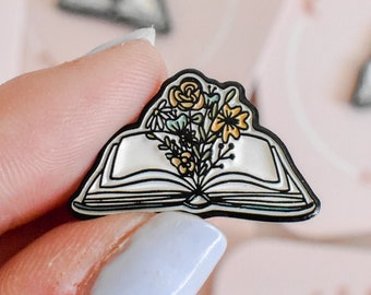 Floral Book Pin | Cute Book Enamel Pin | Floral Accessories for Women | Gift for Librarian, Teacher | Cute Lapel Pin for Her | Metal Pin