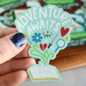 Adventure Awaits Sticker | Bookish Vinyl Decal for Laptops, Journals, and Water Bottles | Sticker for Kindle, Reading Journal