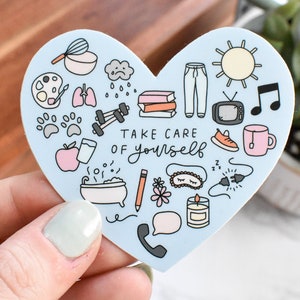 Take Care of Yourself Heart Sticker Mental Health Sticker for Her Self Care Sticker for Laptop Waterproof Sticker for Water Bottle image 1