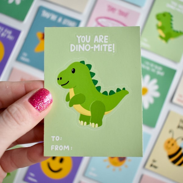 Dino-Mite Sticker Gram | Unique Valentines for Classroom | Cute Sticker for Coworkers | Friendship, Motivational Gifts