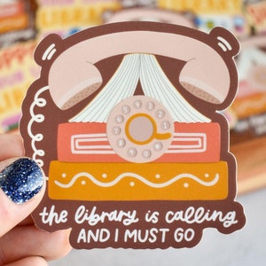 The Library Is Calling Sticker | Bookish Vinyl Decal for Laptops, Journals, and Water Bottles | Sticker for Kindle, Reading Journal