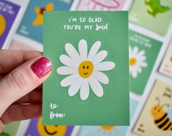 So Glad You're My Bud Sticker Gram | Unique Valentines for Classroom | Cute Sticker for Coworkers | Friendship, Motivational Gifts