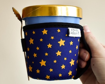 Starry Night Cozy Ice Cream Pint Coozie Holder - Waterproof Ice Cream Sleeve with Handle and Spoon Pocket - Girly Summer Crafts For Her