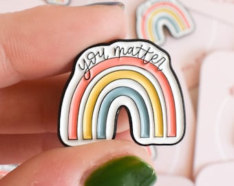 You Matter Pin | Cute Mental Health Enamel Pin | Accessories for Therapist | Rainbow Lapel Pin for Her | Black Metal Pin