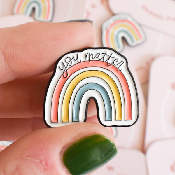 You Matter Pin | Cute Mental Health Enamel Pin | Accessories for Therapist | Rainbow Lapel Pin for Her | Black Metal Pin