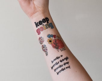 Psychische Gesundheit Temporäre Tattoos | Niedliches Geschenk für Studenten, Lehrer | Bewusstsein für psychische Gesundheit | Inspirierende Zitat Tattoos **ZWEIER PACK**