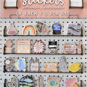 DIY Sticker Ledges – SVG Cut Files and Instructions Included | Sticker Retail Pegboard Display | Collapsible Display Shelves for Stickers