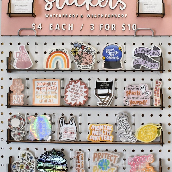 DIY Sticker Ledges – SVG Cut Files and Instructions Included | Sticker Retail Pegboard Display | Collapsible Display Shelves for Stickers