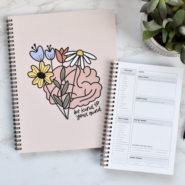 Mental Health Journal | Be Kind To Your Mind | Daily Check-In for Mental Wellness | Therapy Journal with Coloring Sheets + More