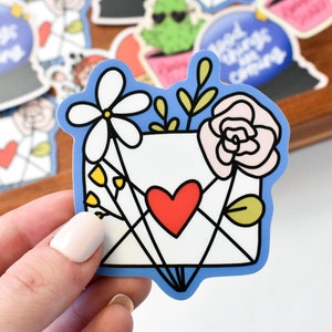 Floral Envelope Sticker | Cute Love Letter Laptop Sticker | Floral Stickers for Valentine&#39;s Day | Gift for Her | Stickers for Pen Pals