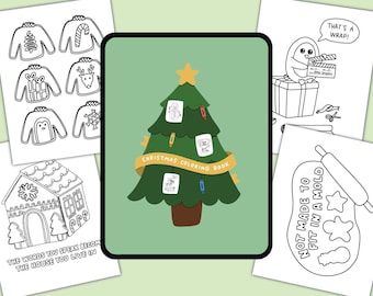 May include: A set of printable Christmas coloring pages featuring a gingerbread house, a penguin wearing a Santa hat, a Christmas tree with ornaments, and a gingerbread cookie being rolled out with a rolling pin. The text on the pages reads "The words you speak become the house you live in" and "Not made to fit in a mold".