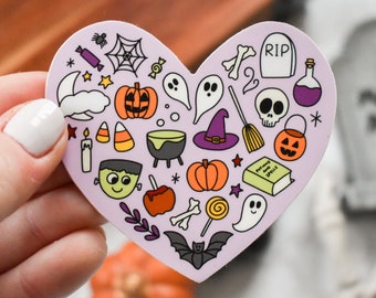 Halloween Heart Sticker | Cute Laptop Decal for Fall and Halloween | Halloween Icons Heart Design | Ghost Sticker | Water Bottle Sticker