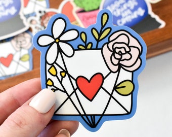Floral Envelope Sticker | Cute Love Letter Laptop Sticker | Floral Stickers for Valentine's Day | Gift for Her | Stickers for Pen Pals