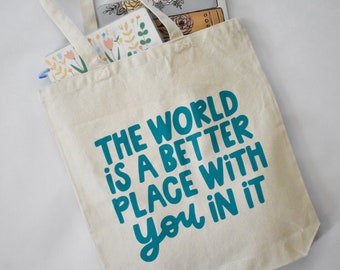 Better With You Tote Bag | Canvas Bag for Library, Markets, Overnight Trips | Gift For Teacher | Mental Health Accessories