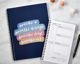Mental Health Journal | Breathe In Breathe Out Journal | Daily Check-In for Mental Wellness | Therapy Journal with Coloring Sheets + More