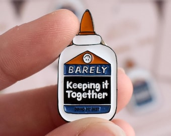 Barely Keeping It Together Enamel Pin Funny Mental Health Gift - ADHD Lapel Badge Gift For Friend - Cute Meme Pins With Sayings For Bags