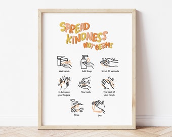 Spread Kindness Not Germs Hand Washing Instructions | Classroom Decorations | Hand Washing Poster for Classrooms (DIGITAL DOWNLOAD)