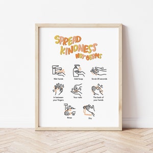 Spread Kindness Not Germs Hand Washing Instructions | Classroom Decorations | Hand Washing Poster for Classrooms (Frame NOT INCLUDED)