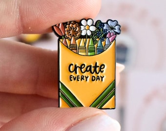 Create Every Day Enamel Pin Best Radical Teacher Buttons or Art Student Gift-Inspirational Lapel Pin Cute Backpack Accessories-Mental Health