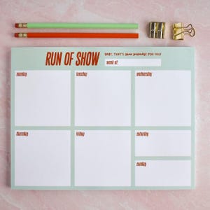 Run of Show Weekly Planner Notepad | TS Desk Accessories for Her