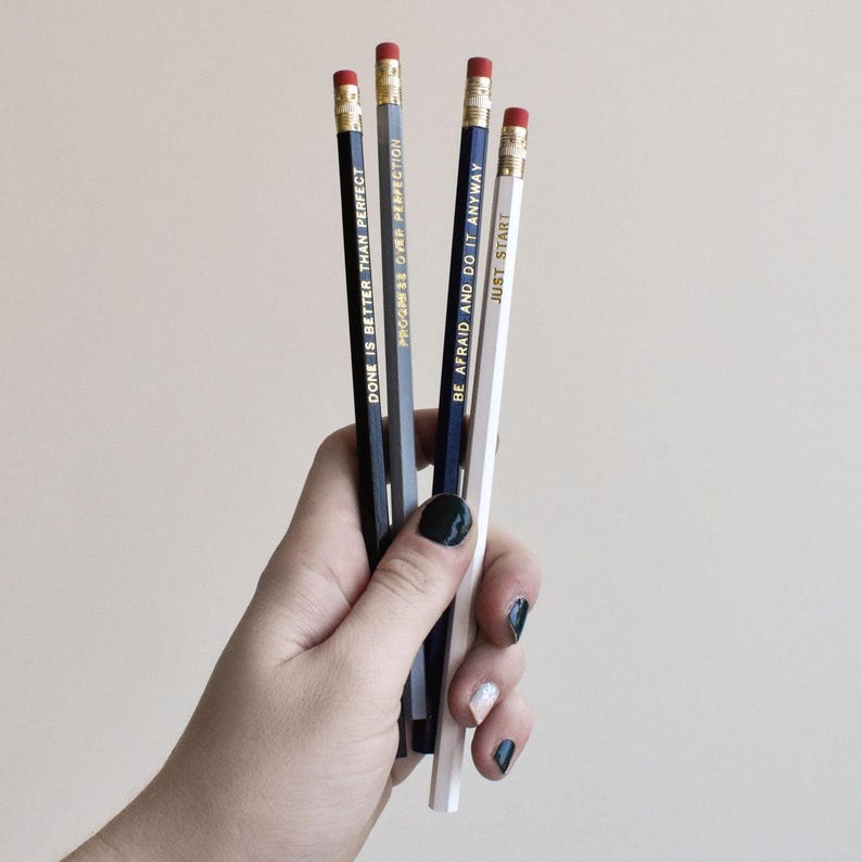 Progress Over Perfection Pencil Pack | Gold Foil Stamped Pencil Set | Cute Desk Accessories for Her | Encouragement Gift image 3