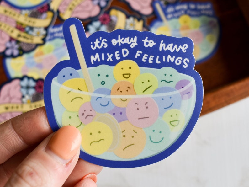 Mixed Feelings Sticker Mental Health Sticker for Her Laptop Decal for Therapist and Counselors Waterproof Sticker for Water Bottle image 1