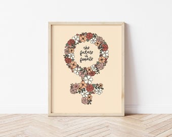 Floral Femal Symbol Art Print | Women’s Empowerment Wall Decor (FRAME NOT INCLUDED)